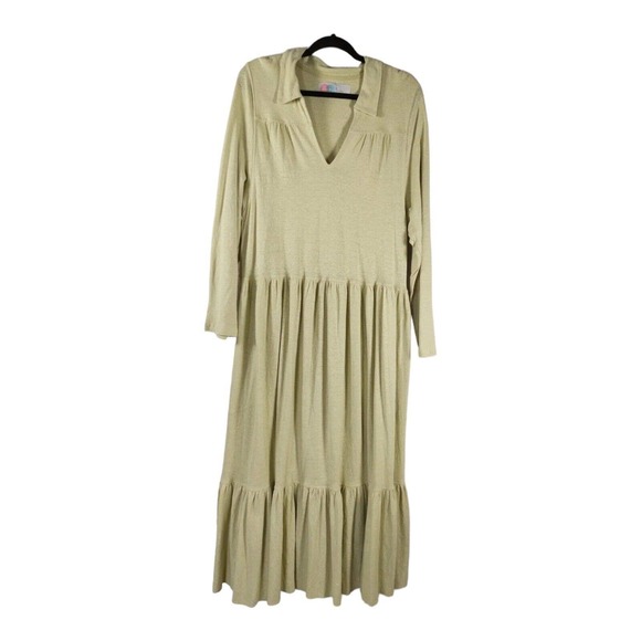 Free People Beach Womens Maxi Dress Lime Green Knit Cotton Long Sleeve Pockets M - Picture 1 of 14